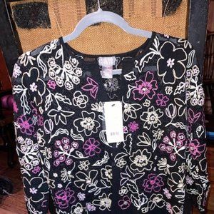 SIGRID OLSEN embroidered, beaded sweater